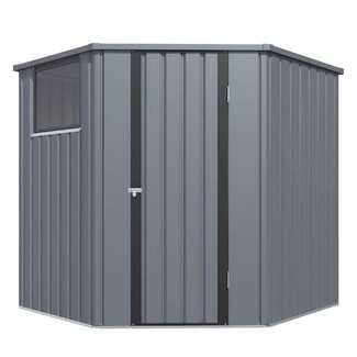 Storage Shed: Corrugated Metal Gray Metal Garden Shed with Latch