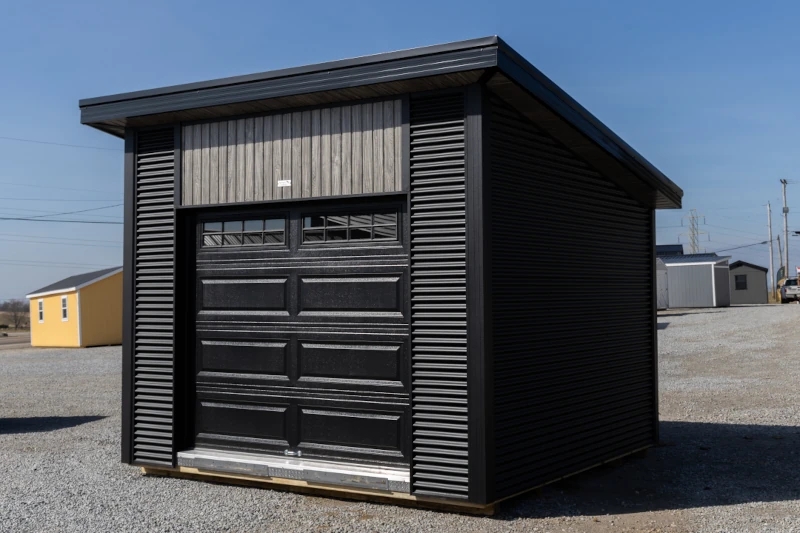 Storage Shed with Monopitch Roof and Modern Matte Black Metal