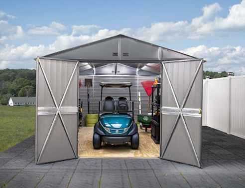 Storage Shed with X-Brace Doors for Metal Golf Cart Storage