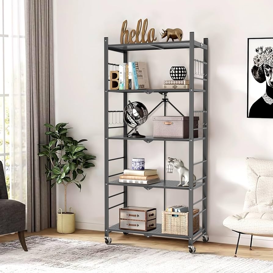 Storage Shelves Side Hooks Foldable Metal Shelving