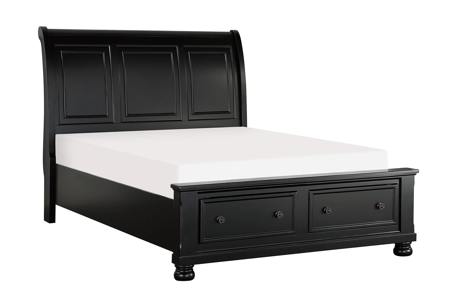 Storage Sleigh Bed: Paneled King Matte Black Storage Bed