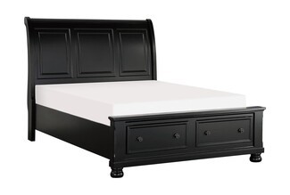 Storage Sleigh Bed: Paneled King Matte Black Storage Bed
