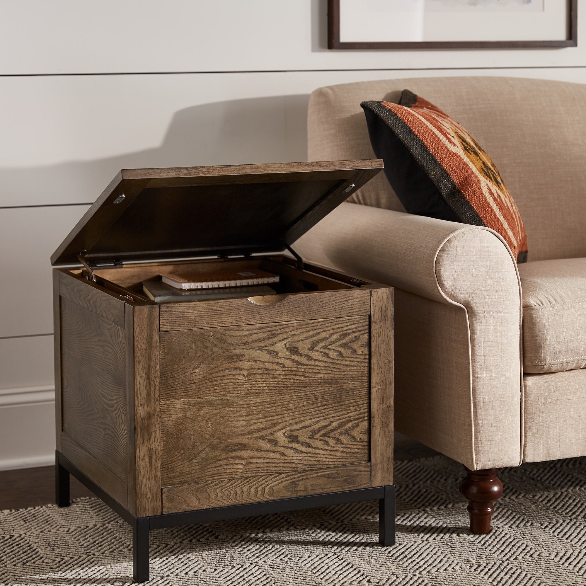 Storage Trunk End Table with Internal Storage Black Base