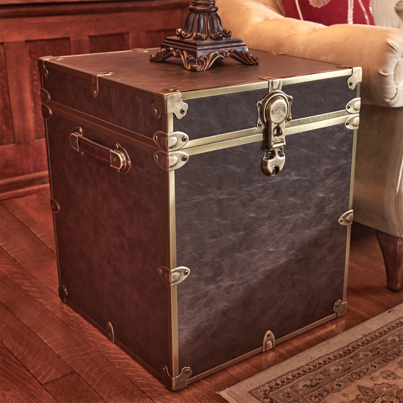 Storage Trunk Espresso Faux Leather Cube Storage Design