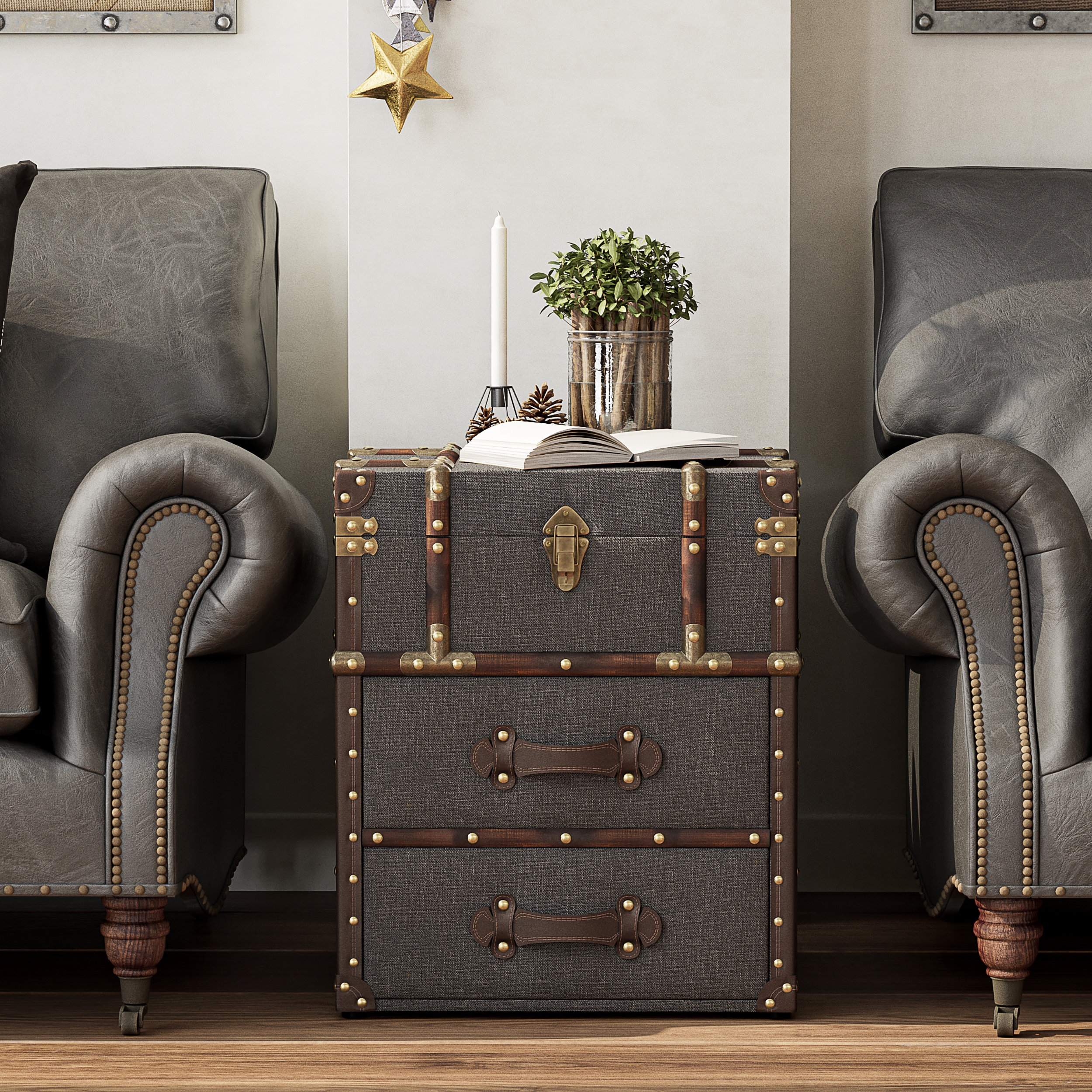 Storage Trunk Linen Accent Panels Vintage Style Trim
