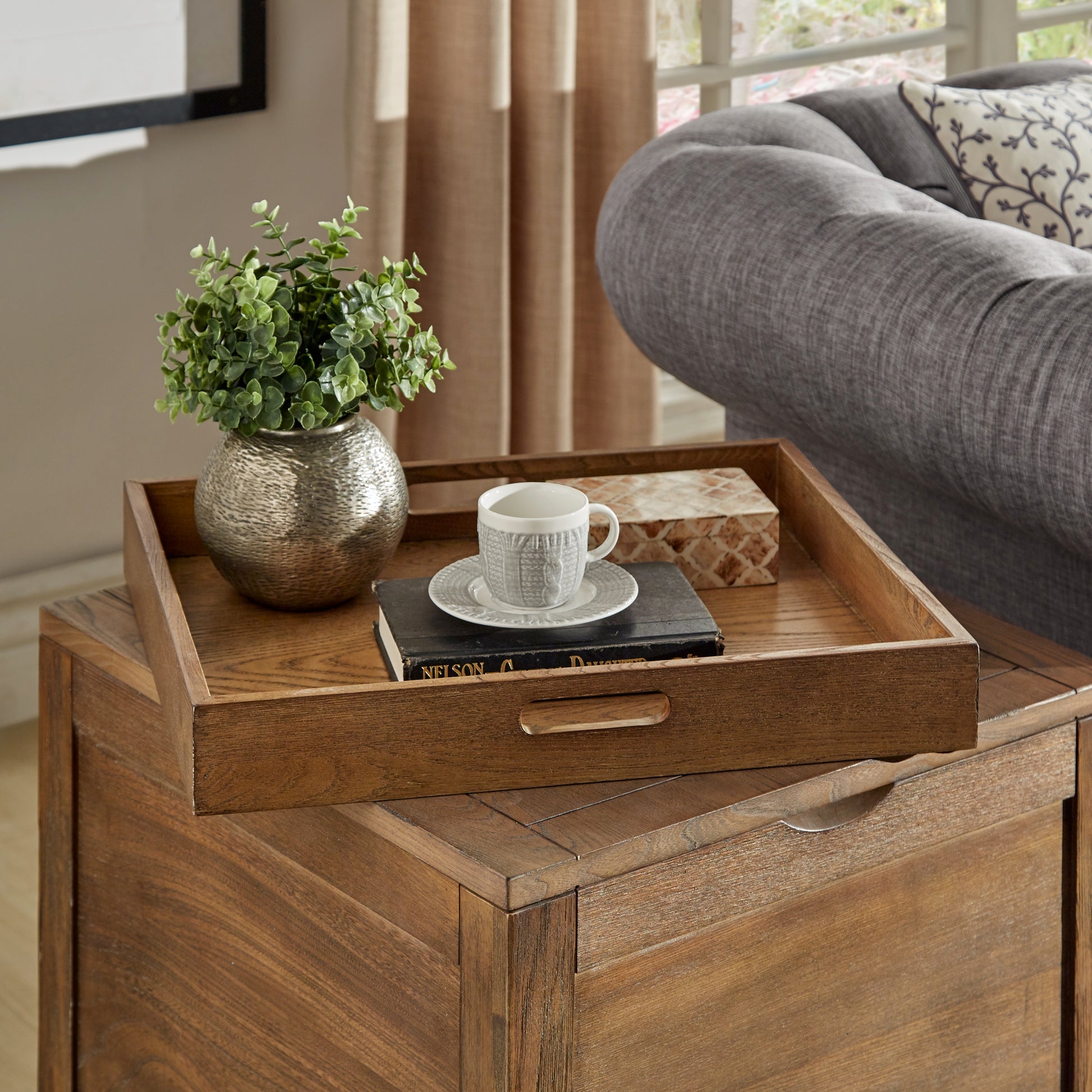 Storage Trunk Side Table with Removable Serving Tray