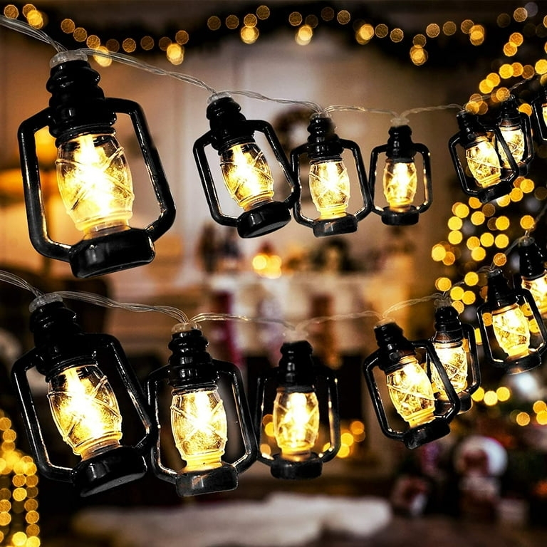 String Lights: Kerosene Lamp Shape with Warm Amber Fairy Lights