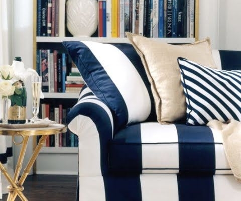 Striped Sofa Gold Bamboo Table Gold Bamboo Side Table