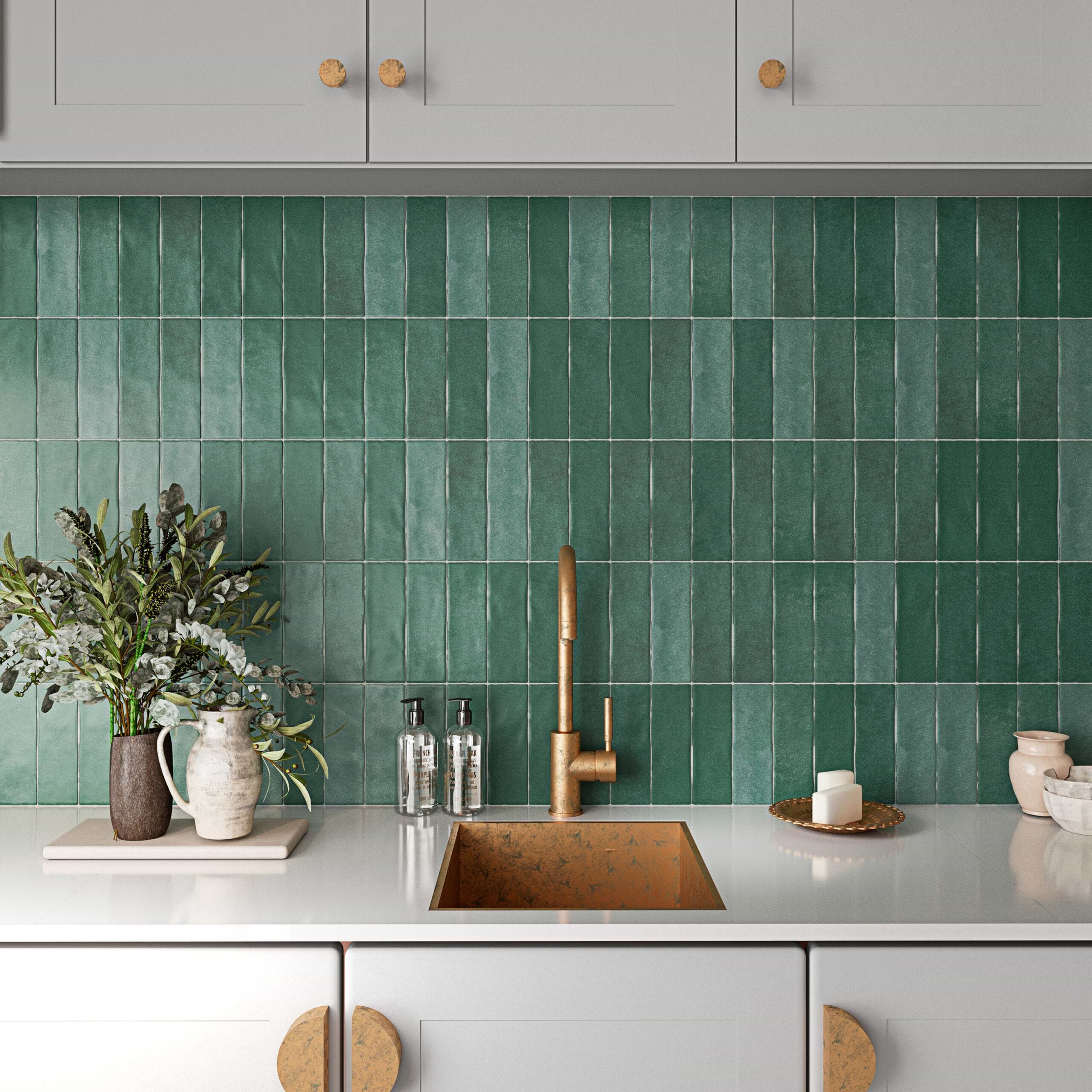 Subway Tile Gradient Green Matte and Gradient Green Kitchen Tile