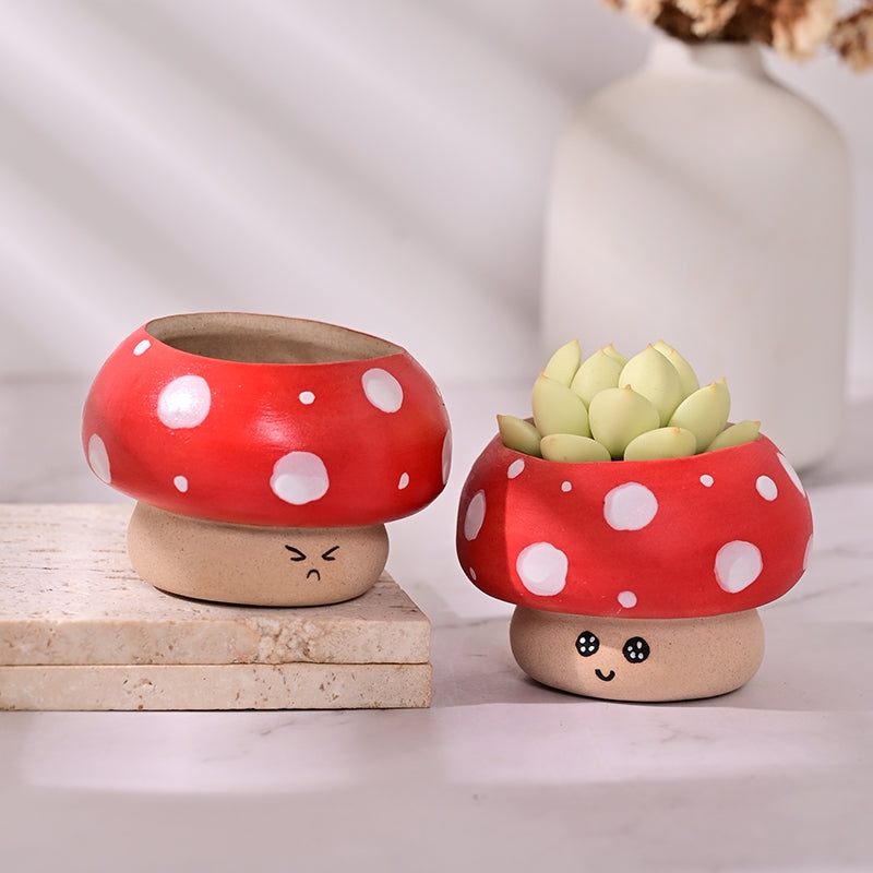 Succulent Planter: Whimsical Faces Polka Dot Ceramic Pot