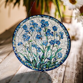 Suncatcher: Forget Me Not Motif Floral Circle Art