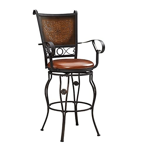 Swivel Bar Stool with Embossed Back and Curved Armrests