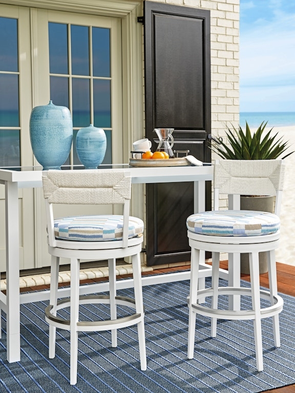 Swivel Bar Stool Woven Cord Backrest White Swivel Stool