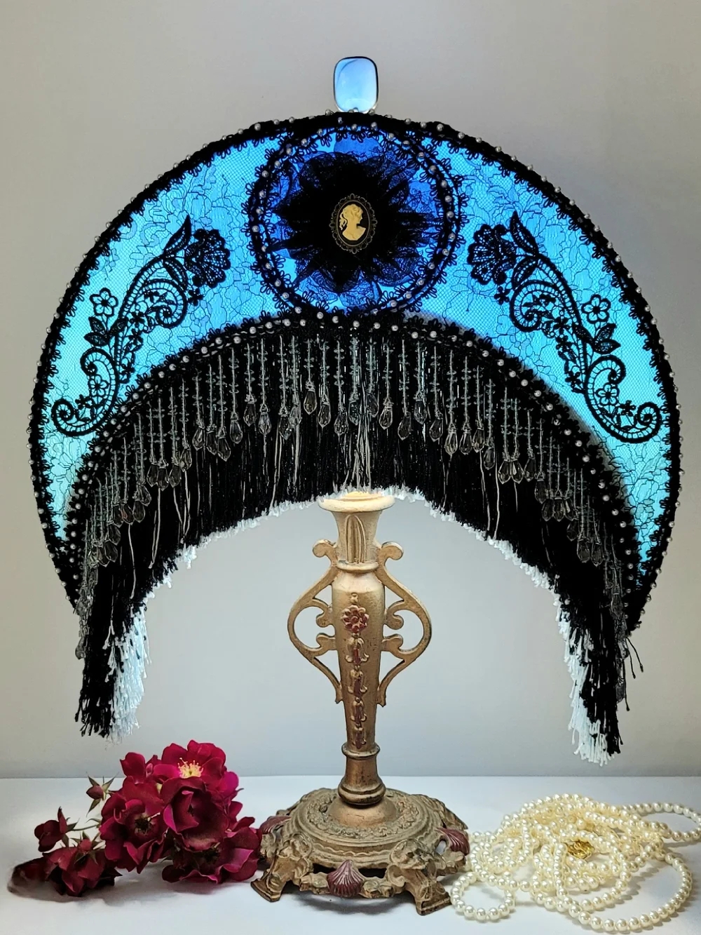 Table Lamp Crescent Moon Shape and Electric Blue Glow