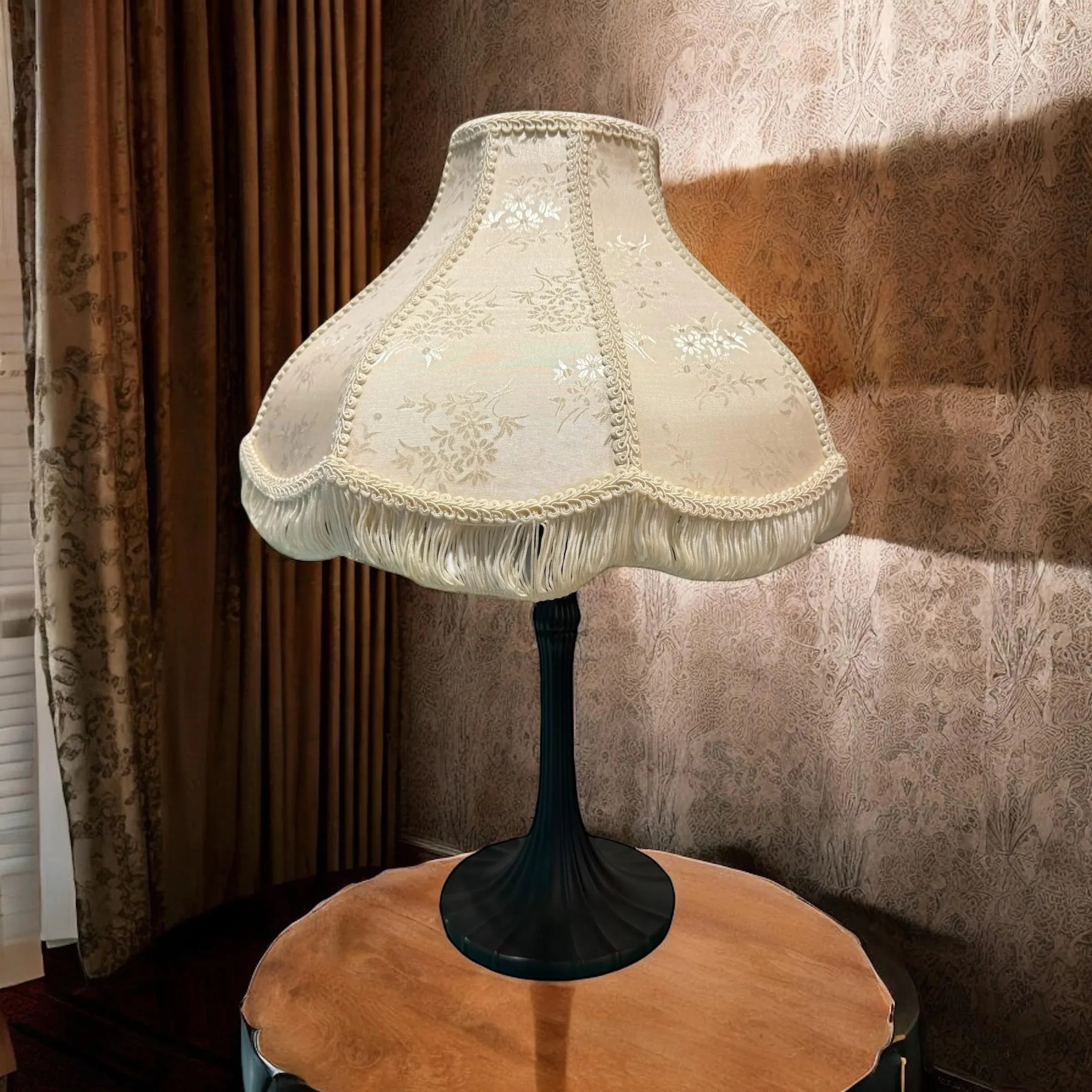 Table Lamp featuring Floral Damask and Scalloped Rim