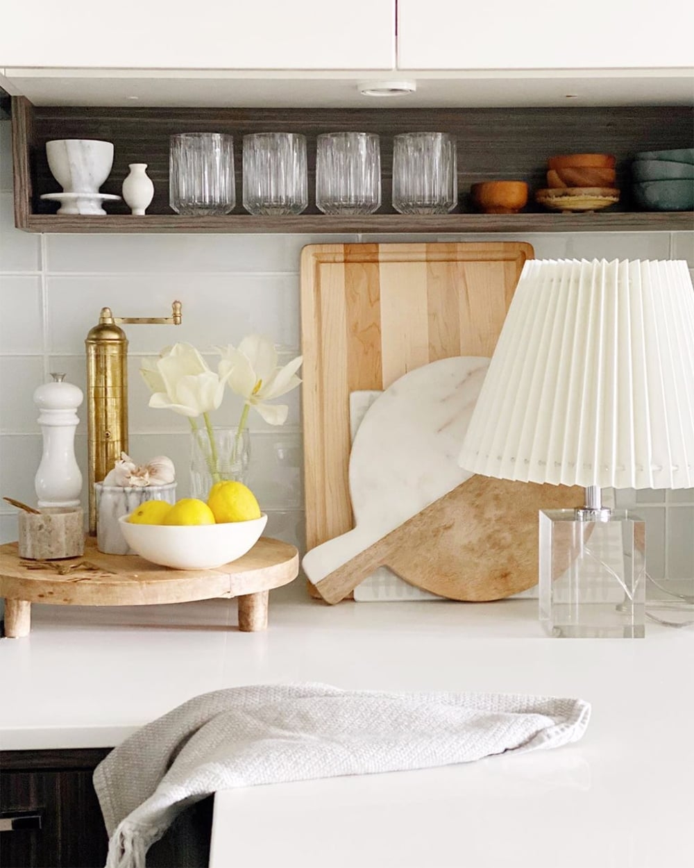 Table Lamp: Pleated Shade Clear Base Kitchen Decor