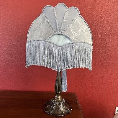 Table Lamp Scalloped Fan Shade and Blue Damask Motif