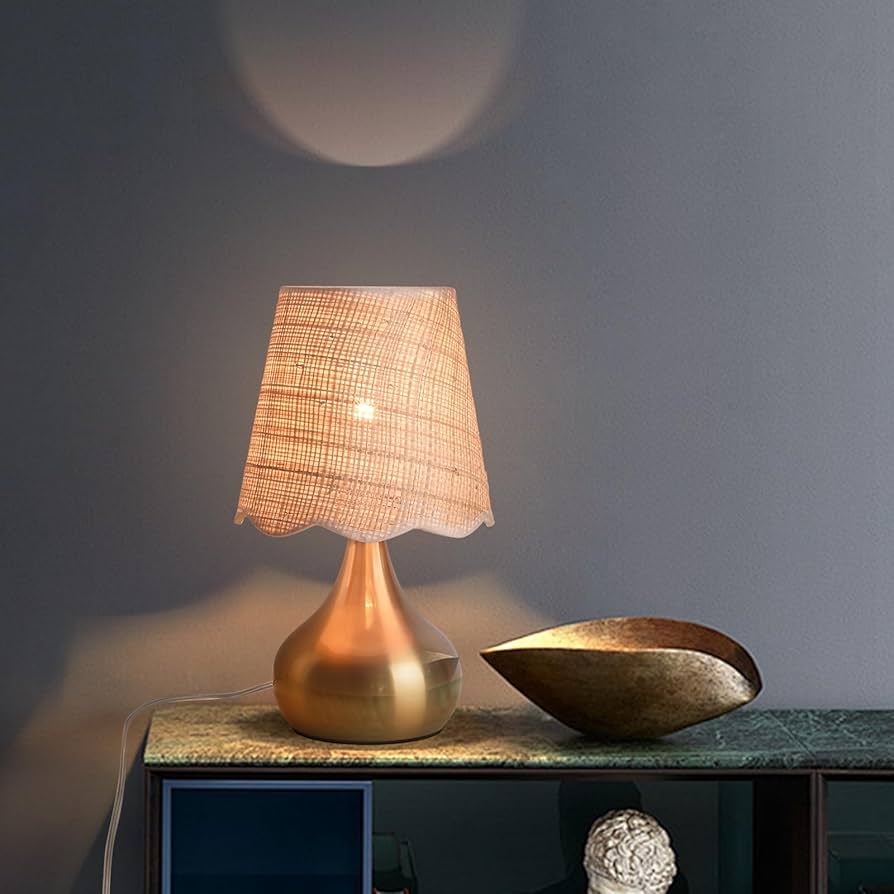 Table Lamp: Scalloped Rattan Shade Teardrop Base