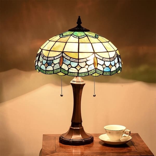 Table Lamp Stained Glass Shade and Dual Pull Chains