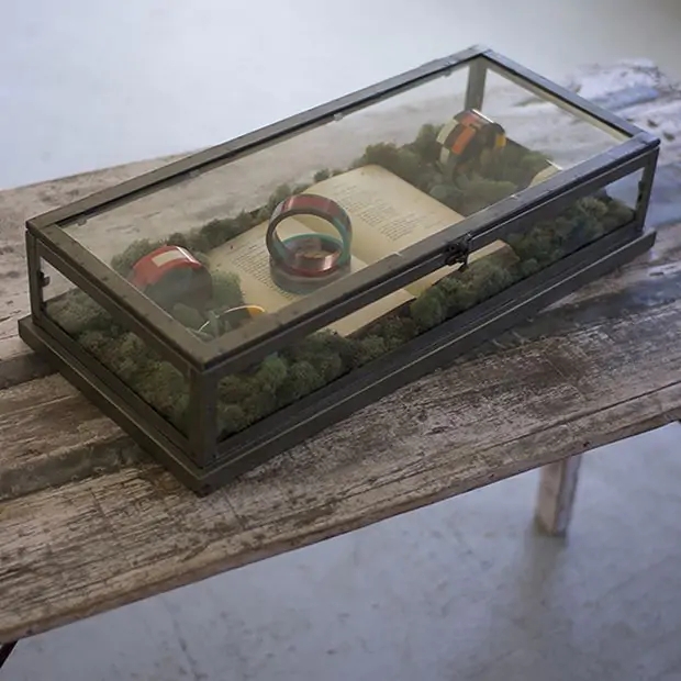 Tabletop Display Case Hinged Top Access Aged Metal Frame