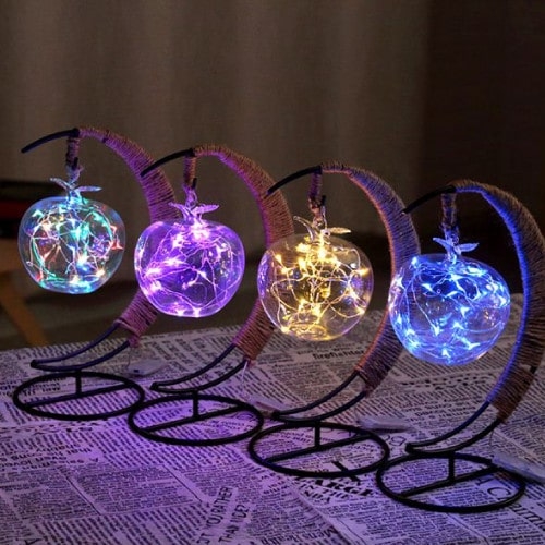 Tabletop Lantern: Rope Wrapped Crescent and Apple Shaped Glass
