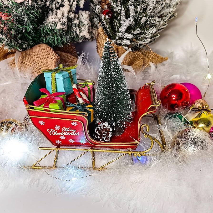 Tabletop Sleigh Decor: Script Lettering Gold Scroll Runners