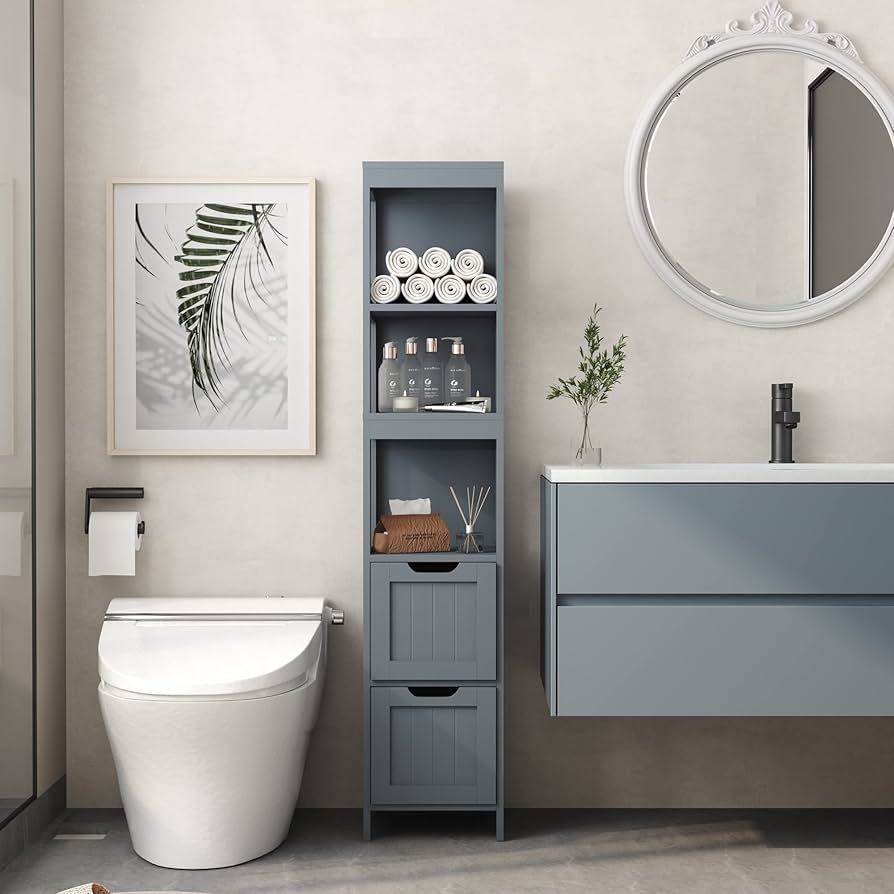 Tall Storage Cabinet with Shaker Style Drawers in Five Tier Storage