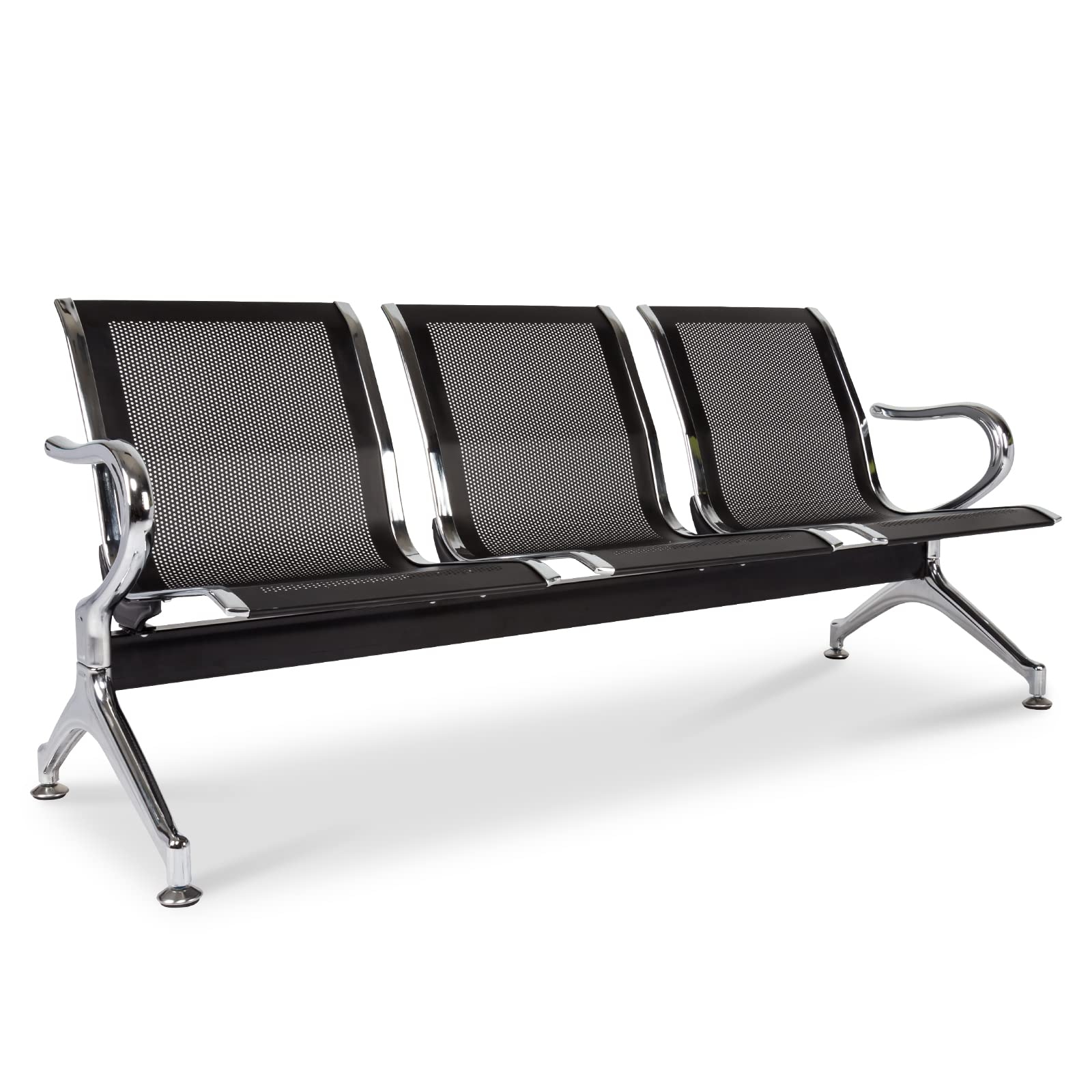 Tandem Bench with Perforated Mesh and Polished Chrome