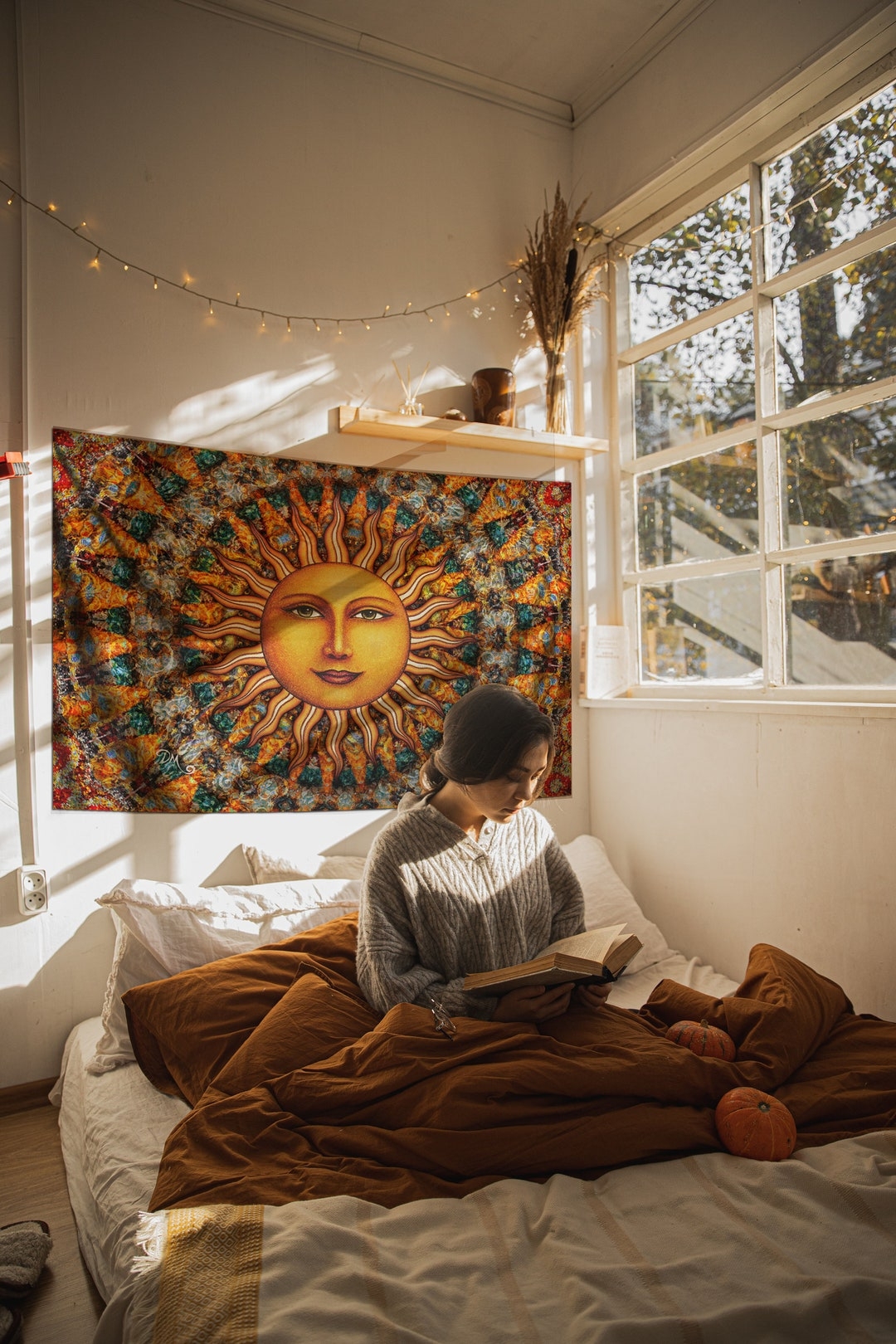 Tapestry Wall Hanging: Celestial Sun Motif Sun Wall Art Decor