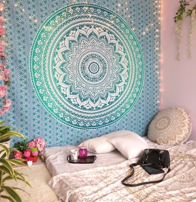 Tapestry Wall Hanging: Teal Ombre Mandala Turquoise Mandala Backdrop