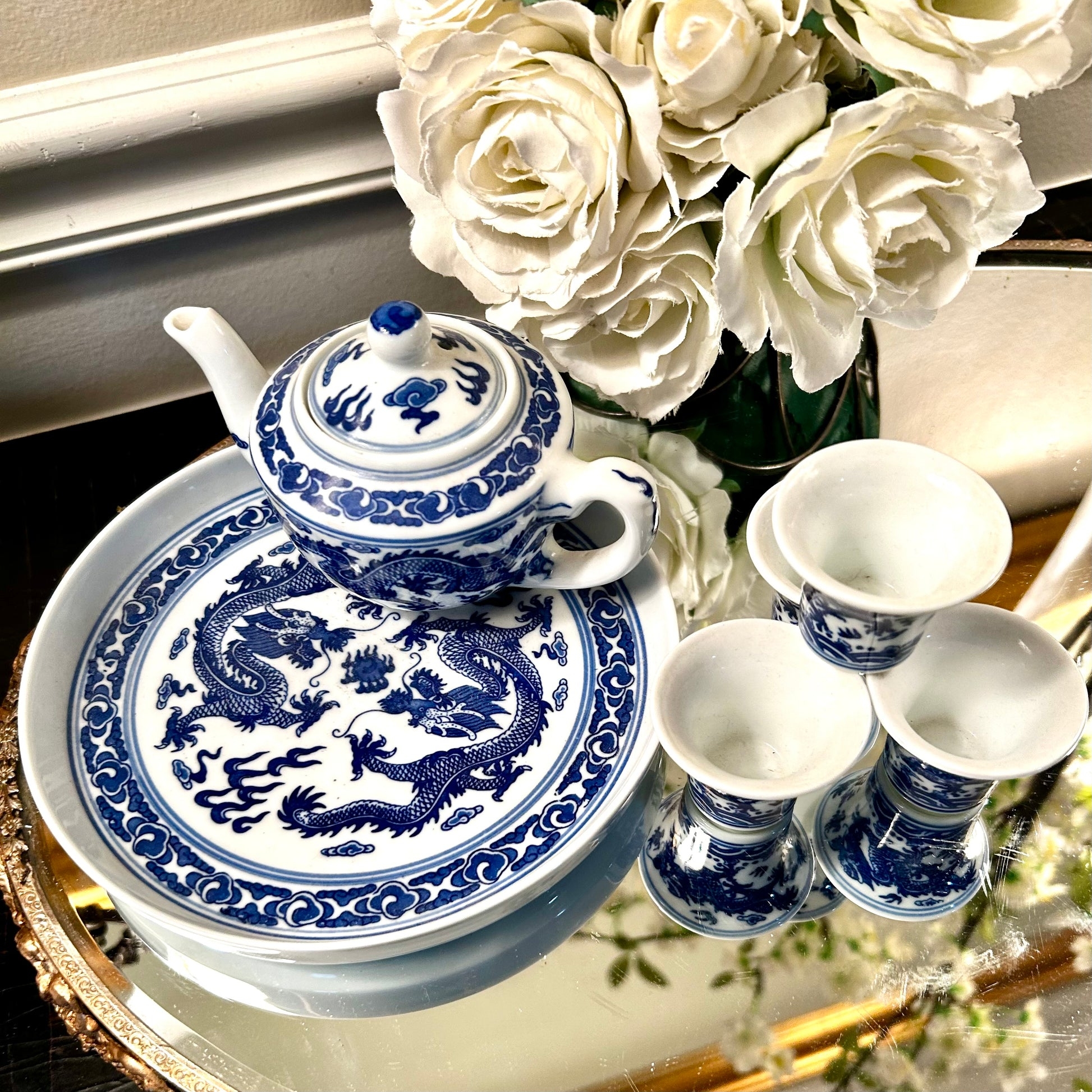 Tea Set in Mini Scale for Chinoiserie Dragon Decor