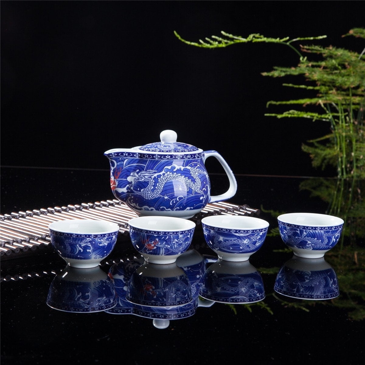 Tea Set with Dragon Design and Traditional Asian Style