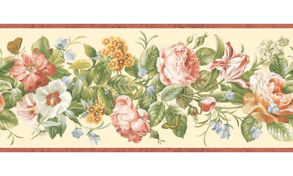 Terracotta Trim Wallpaper Border with Butterfly Rose Wallpaper