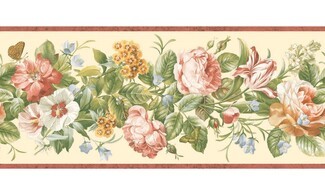 Terracotta Trim Wallpaper Border with Butterfly Rose Wallpaper