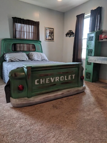 Themed Bed Chevrolet Lettering Faux Rust Patina Finish