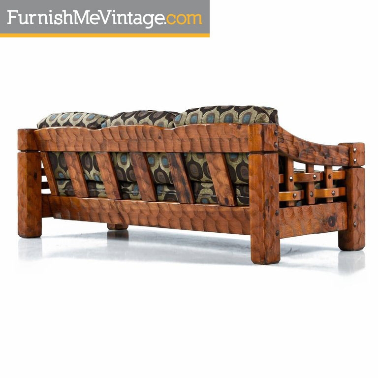 Three Seat Sofa: Hand Hewn Texture Pine & Chiseled Wood Couch