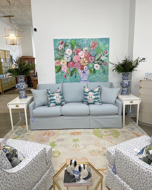 Three Seat Sofa Oxfordton Aqua Grandmillennial Living Room Design