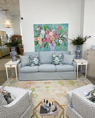 Three Seat Sofa Oxfordton Aqua Grandmillennial Living Room Design