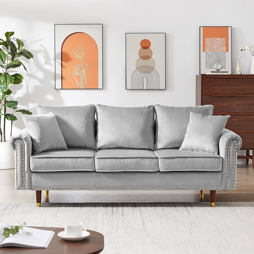 Grey Velour Sofa