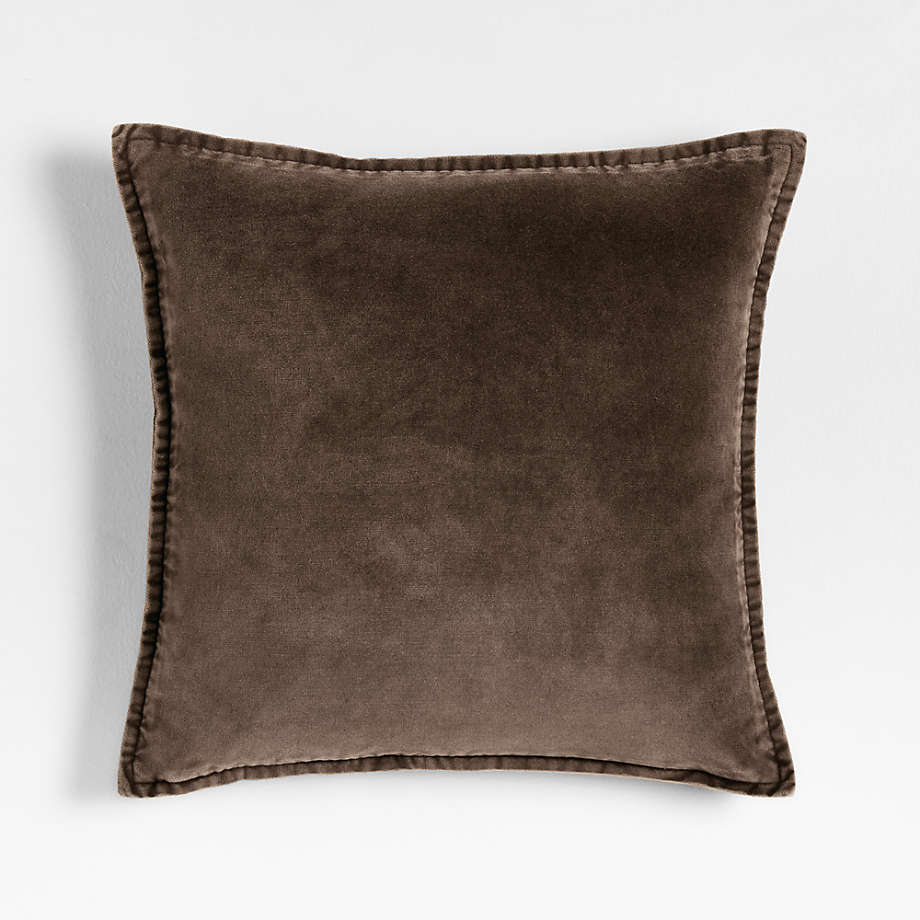 Throw Pillow Cover: Flange Edge Deep Brown Washed Velvet