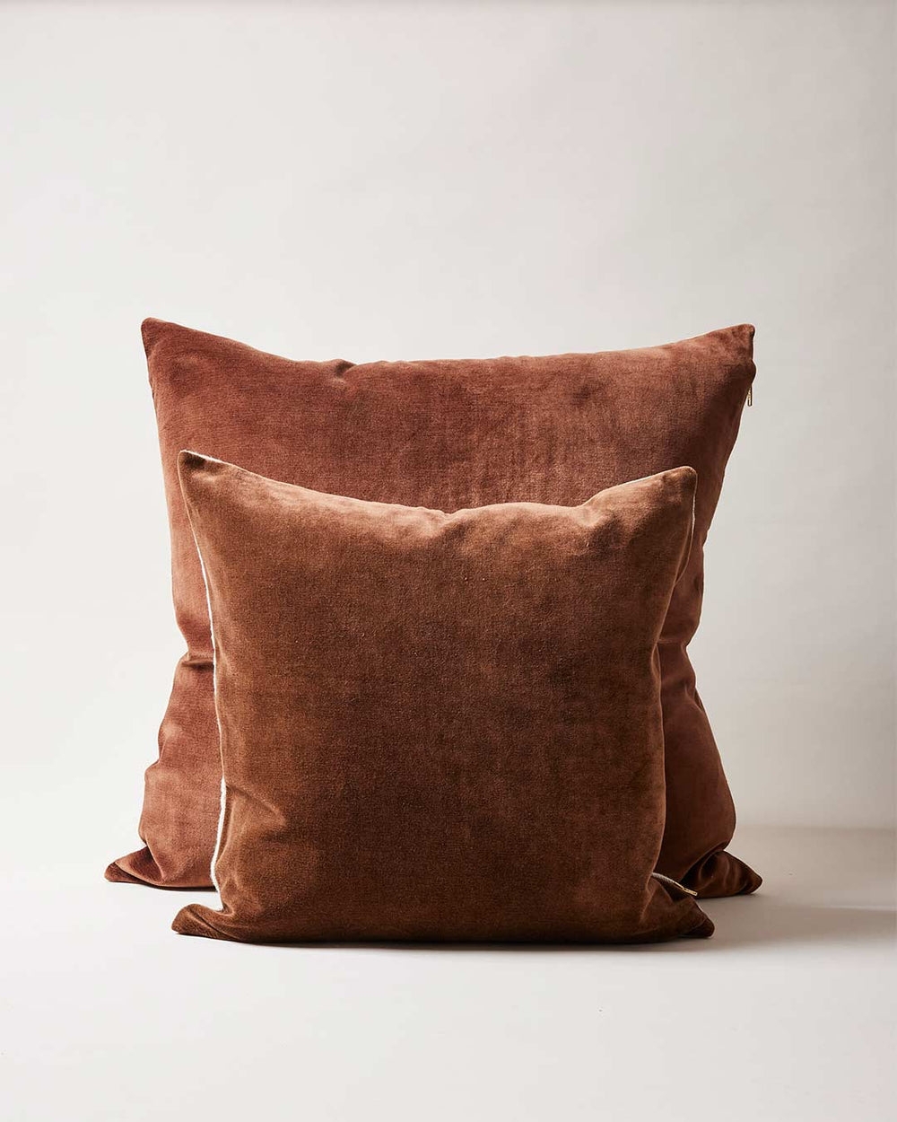 Throw Pillow: Dual Texture Walnut Velvet and Linen Accent