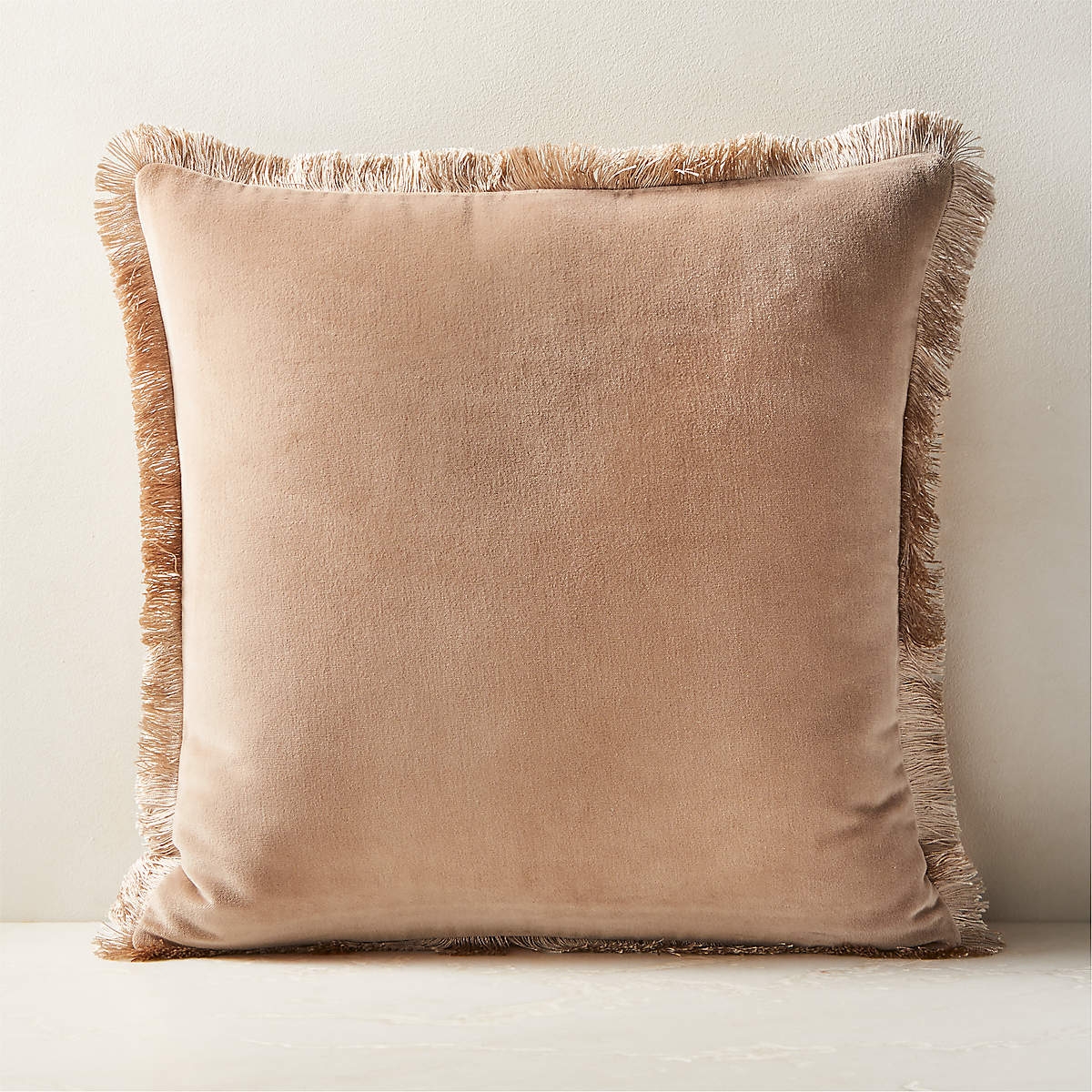 Throw Pillow: Fringed Edges Tan Boho Velvet Accent Pillow