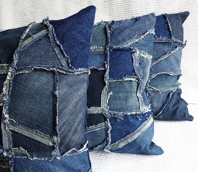 Throw Pillow showing upcycled aesthetic frayed edge cushions