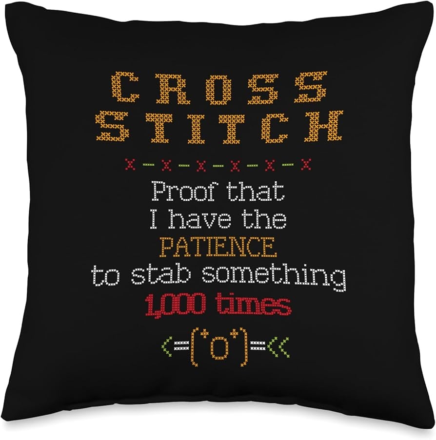 Throw Pillow with Cross Stitch Aesthetic and Black Fabric Base