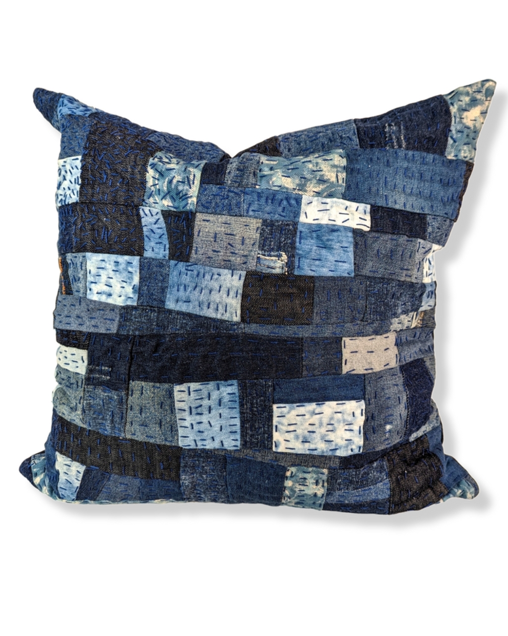 Throw Pillow with hand stitched detail patchwork denim pillow