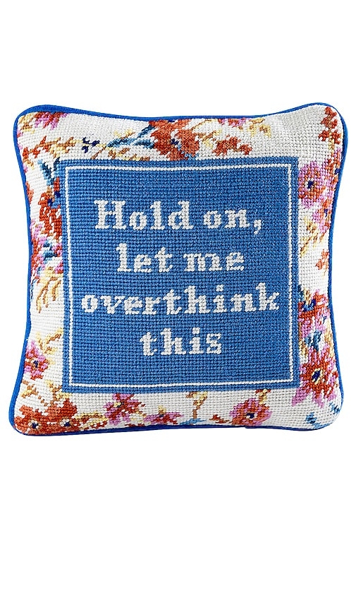 Throw Pillow with Overthink Slogan and Floral Frame