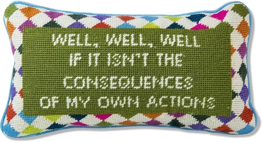 Throw Pillow with Sarcastic Quote and Colorful Diamond Border