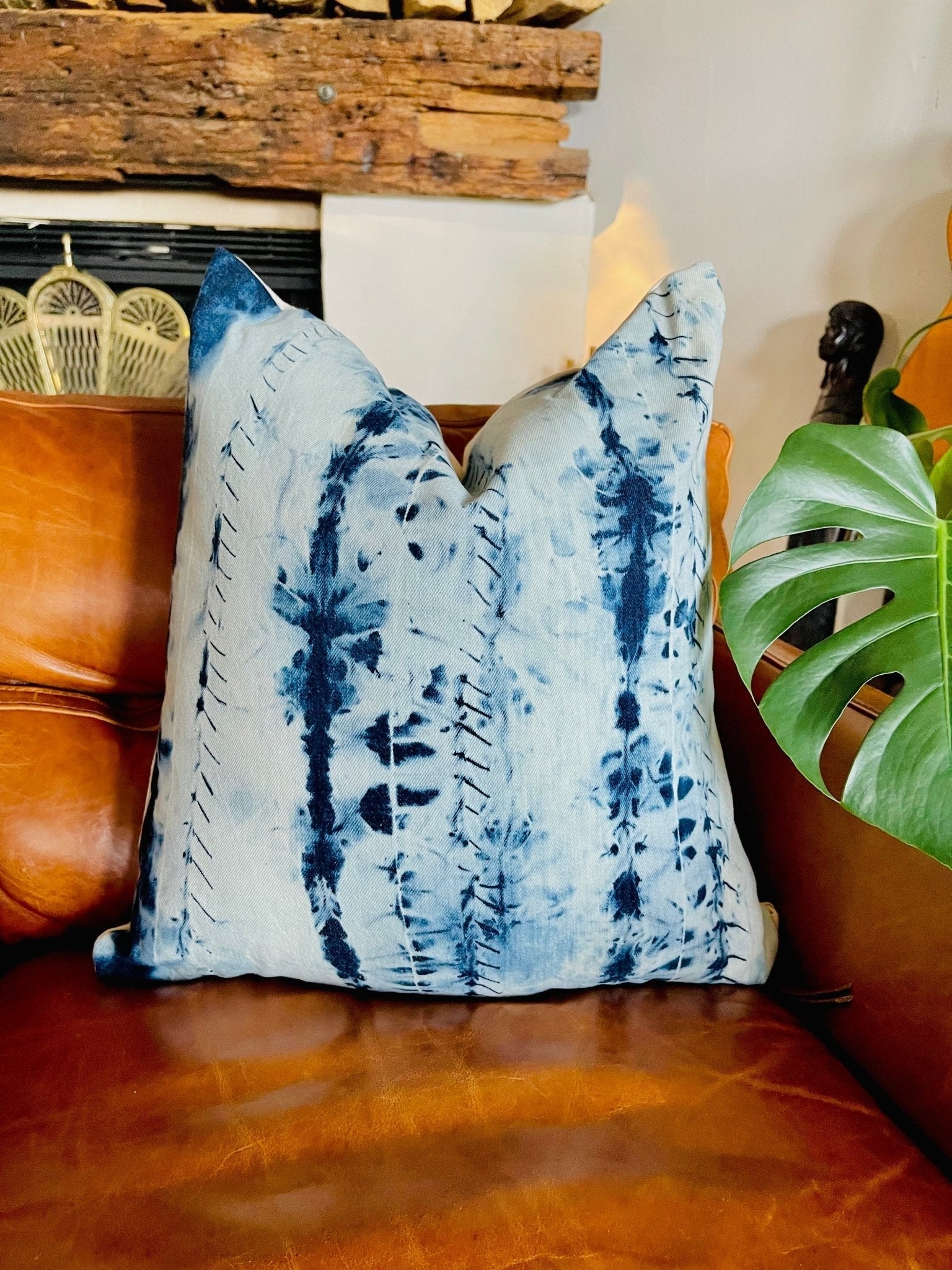 Throw Pillow with shibori dye shibori denim throw pillow