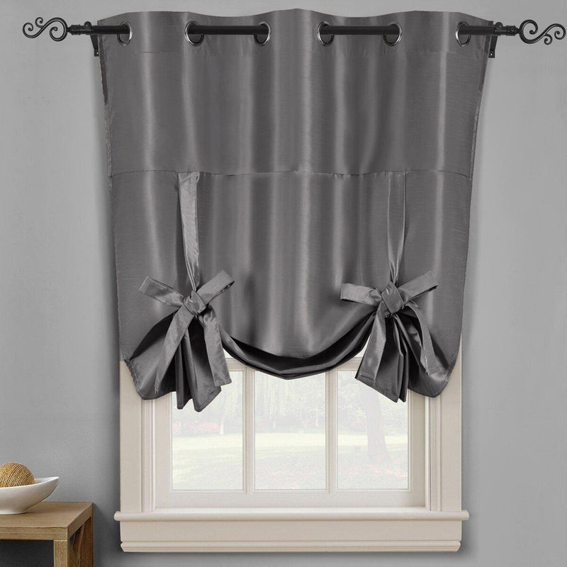 Tie Up Shade: Charcoal Grey Satin Grommet Top Thermal Shade
