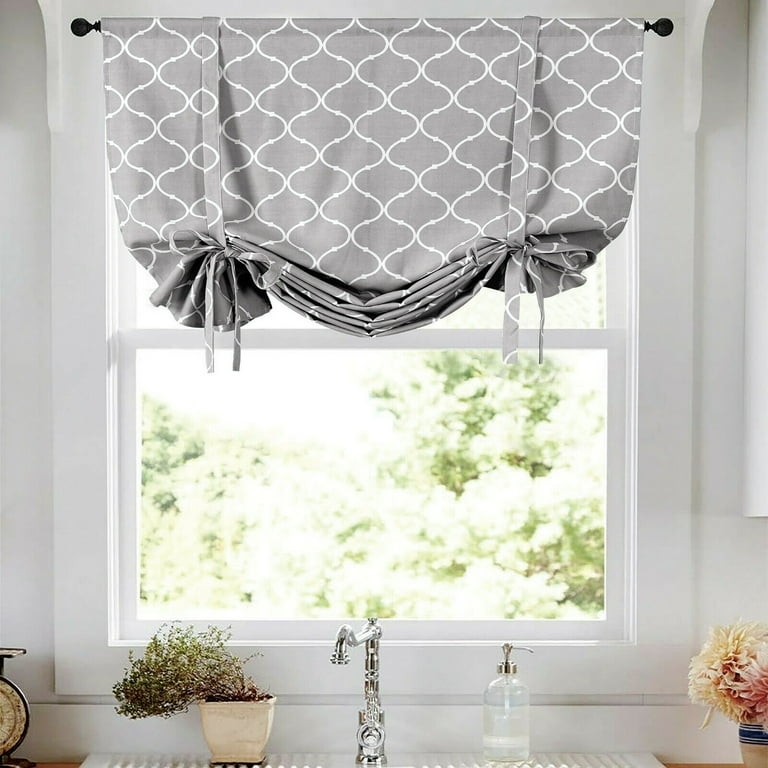 Tie Up Shade: Gray Lattice Pattern Clover Balloon Window Shade